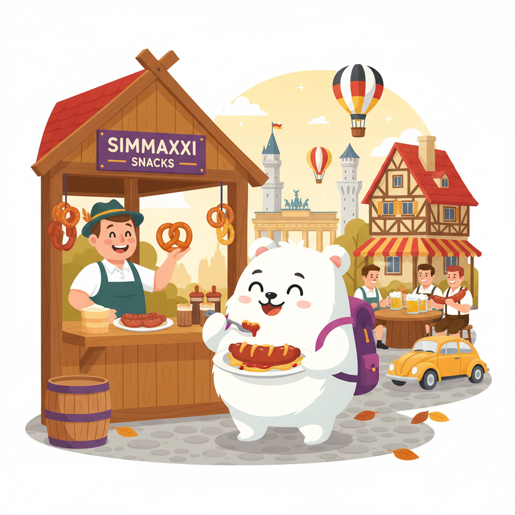Cartoon mascot exploring Almanya