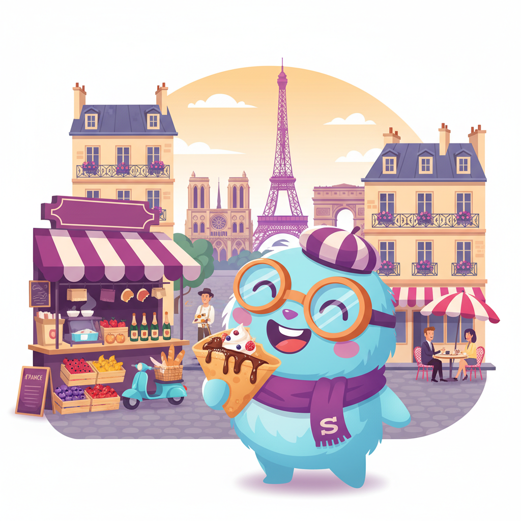 Cartoon mascot exploring Fransa