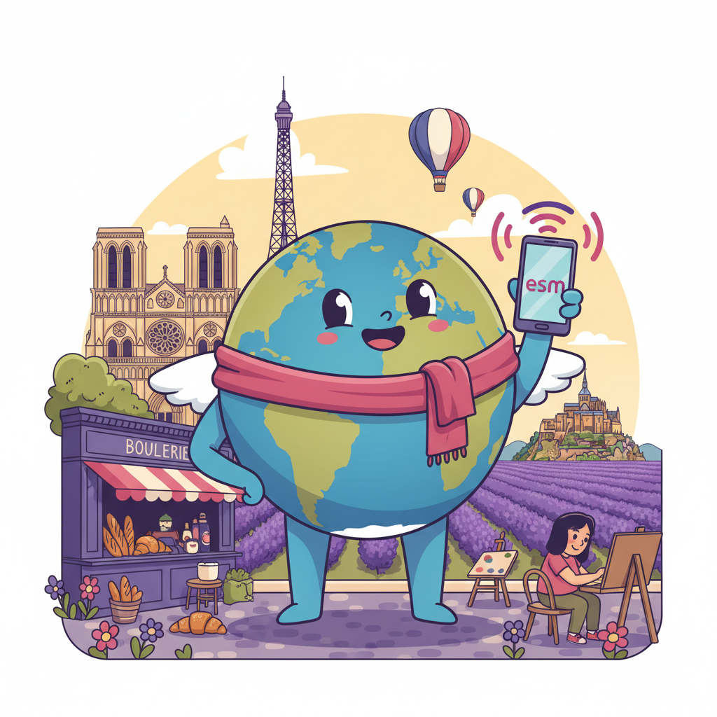 Cartoon mascot exploring Fransa