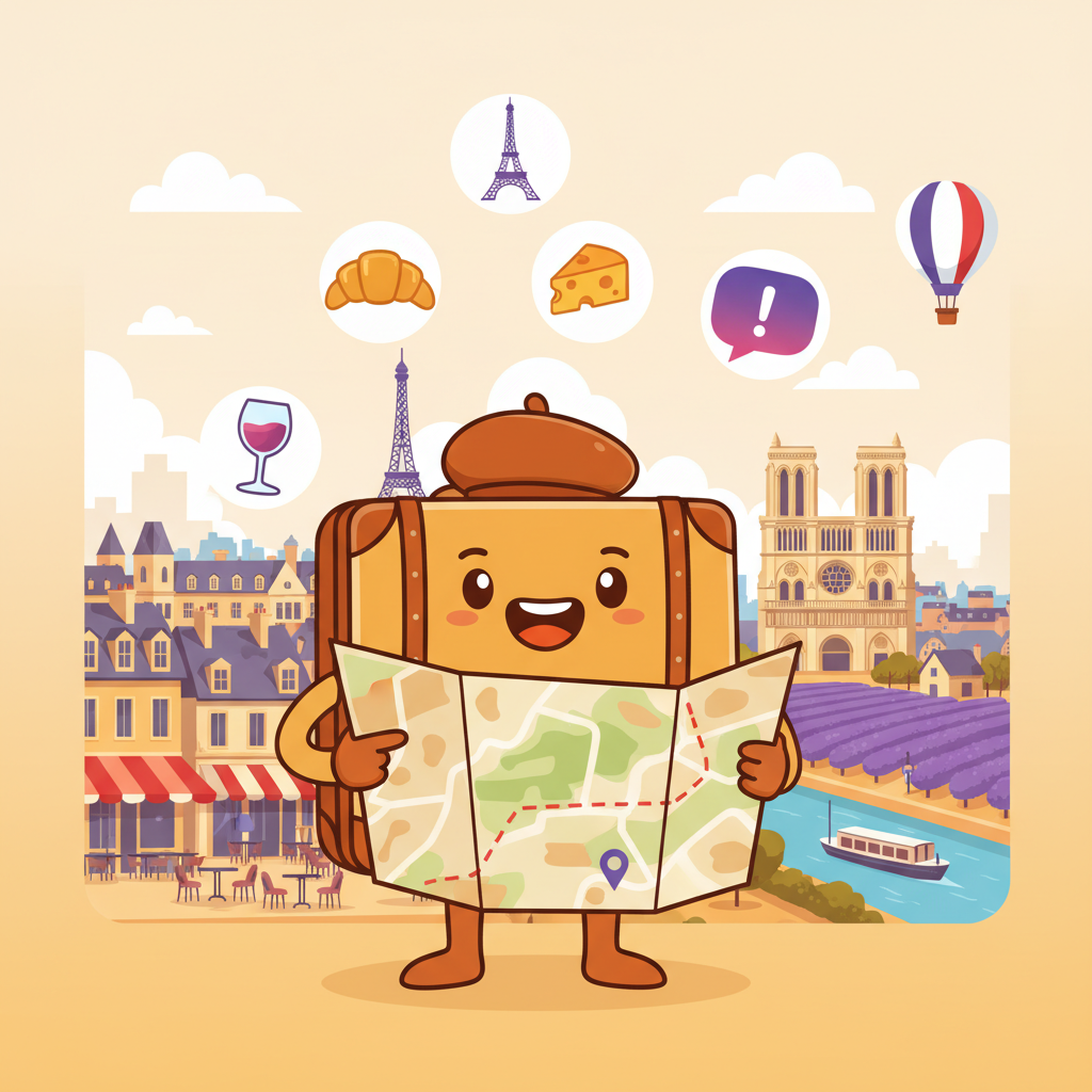 Cartoon mascot exploring Fransa