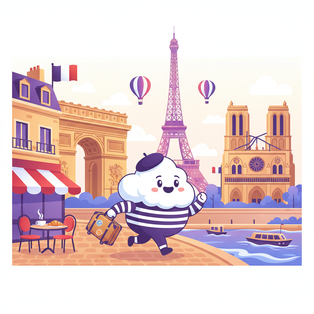 Cartoon mascot exploring Fransa