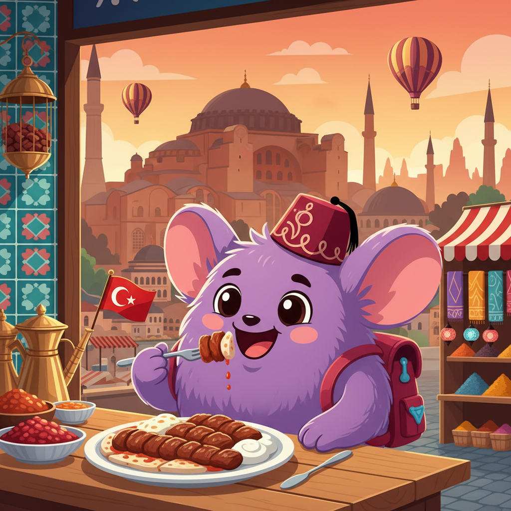 Cartoon mascot exploring Turkiye