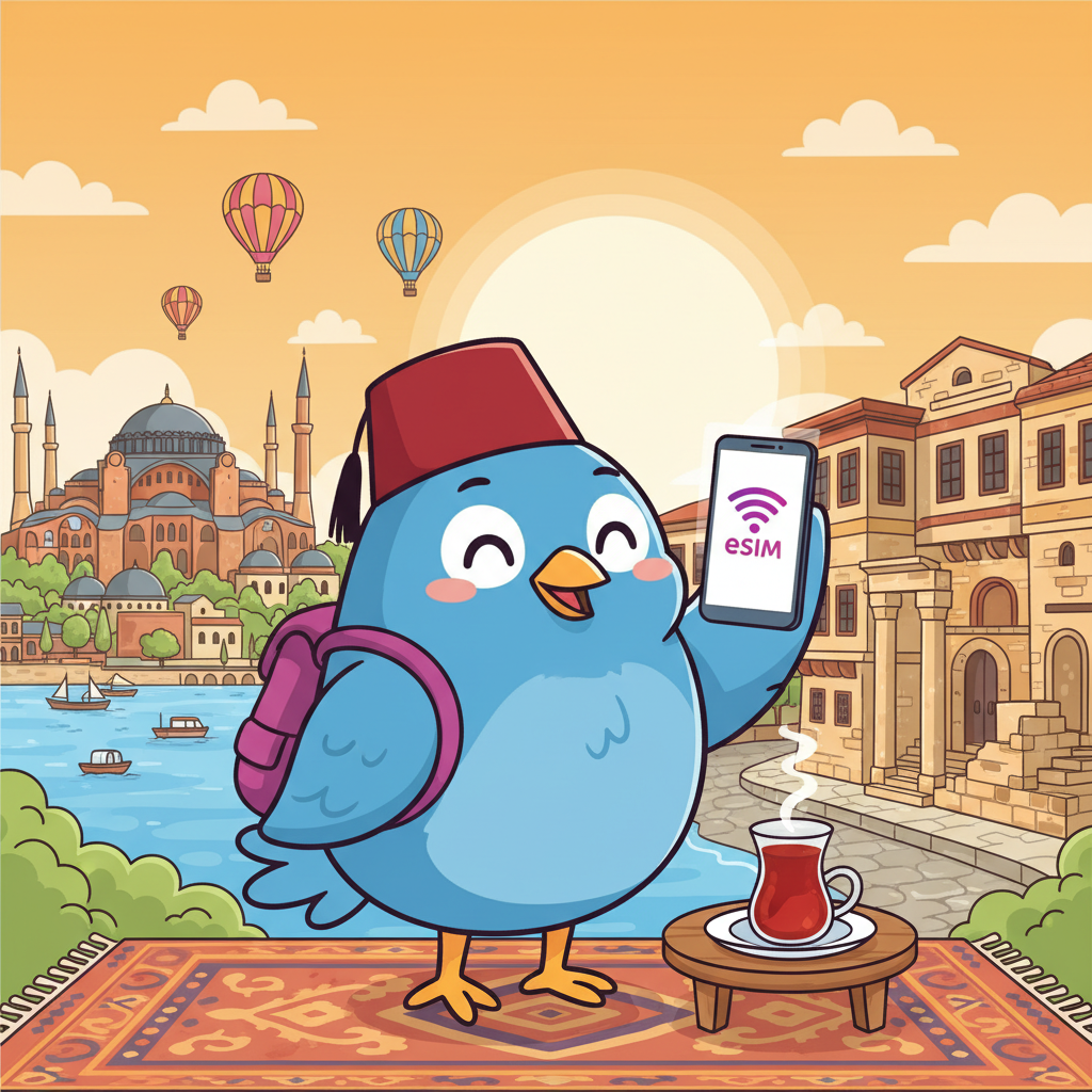 Cartoon mascot exploring Turkiye