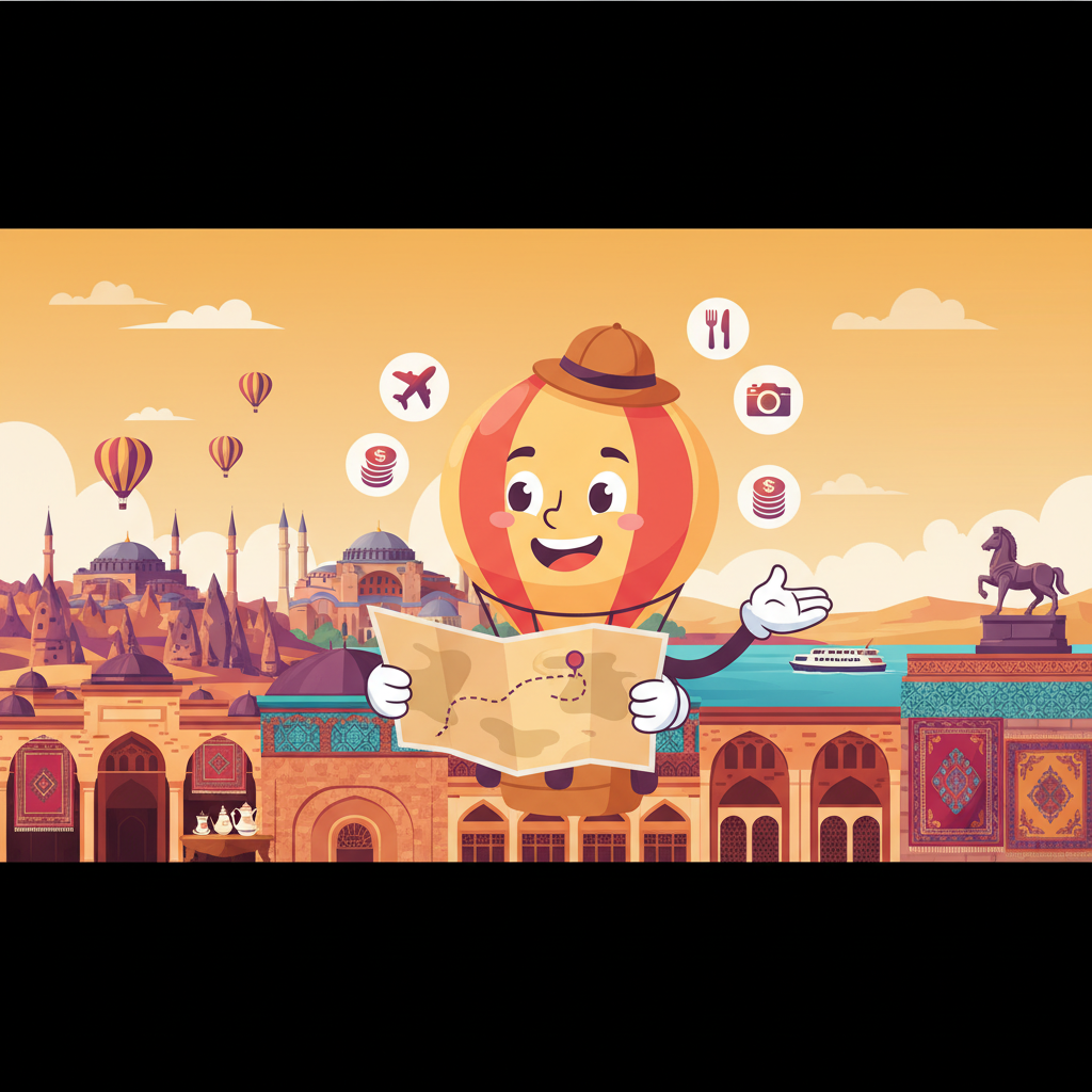 Cartoon mascot exploring Turkiye