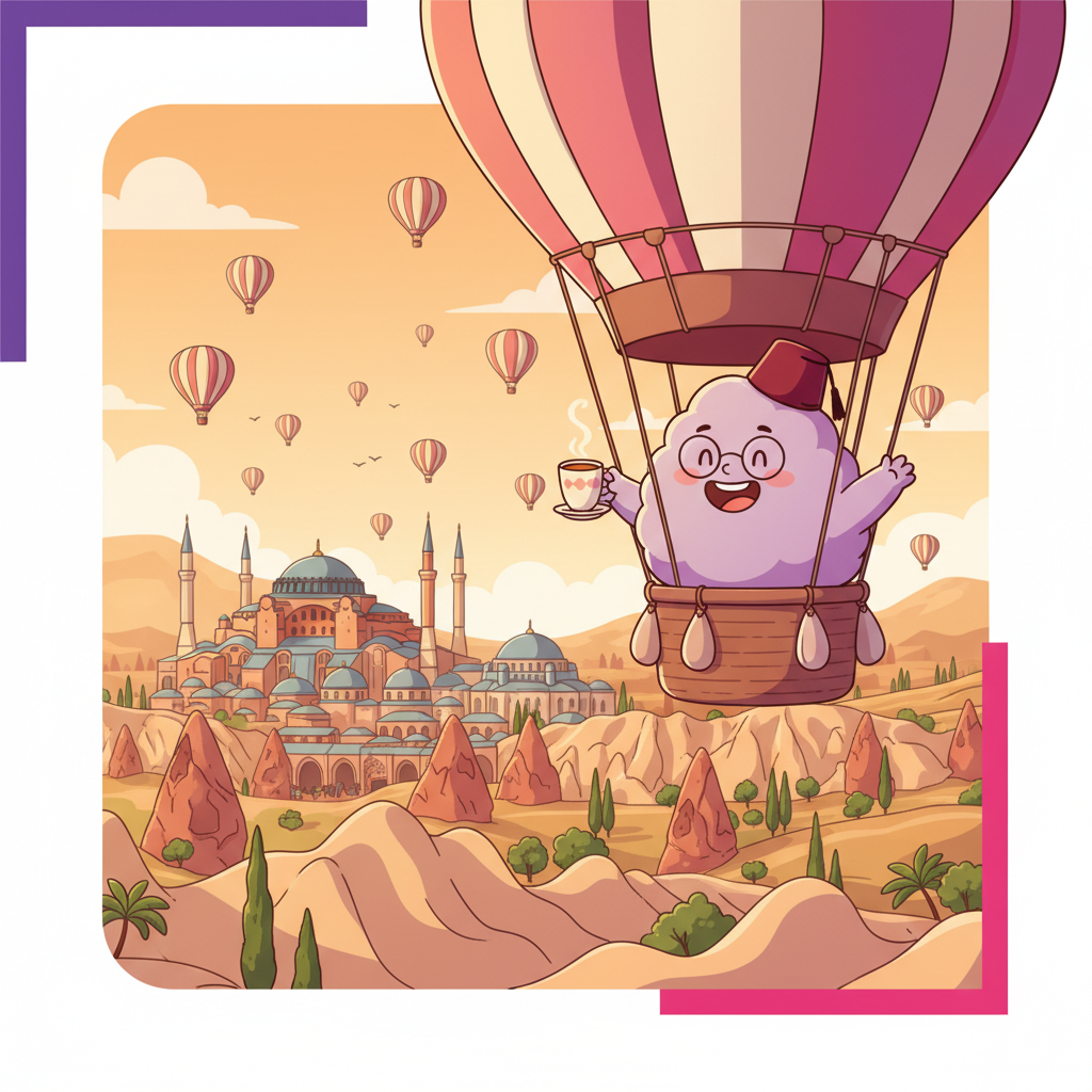 Cartoon mascot exploring Turkiye